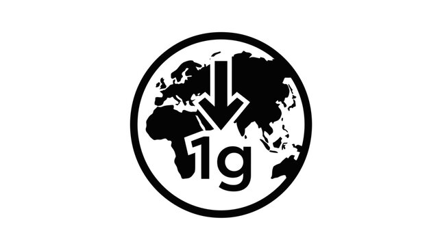 Global gravity icon with Earth and 1g measurement symbol.