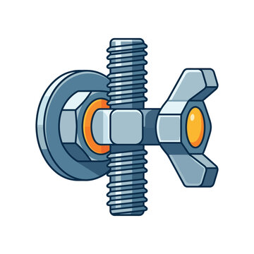 Cartoon industrial bolt with nut and wingnut illustration