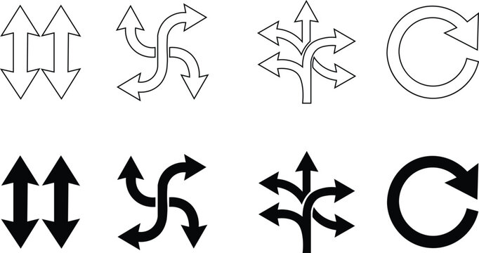 Four types of circular flow arrows in vector