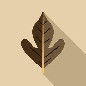 Brown autumn leaf illustration in a minimalist flat design with long shadow