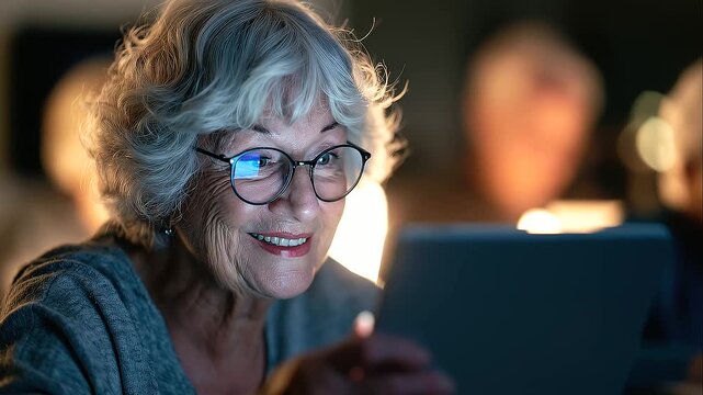 A group of elderly individuals focused on computer training, learning valuable digital skills while using laptops and desktop computers, dynamic low-angle perspective, energetic yet authentic classroo