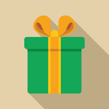 Green gift box tied with yellow ribbon and bow, featuring flat design