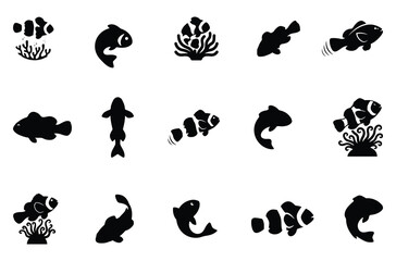 Obraz premium Clownfish anemone vector silhouette collection isolated on white background