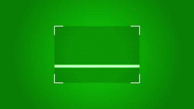 Green screen chroma key background, digital video recording interface with viewfinder frame, minimalist motion graphic for video editing