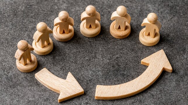 Change management failure concept with wooden figurines returning to the starting point