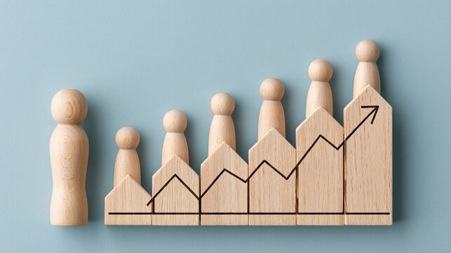 Data driven leadership concept with wooden figurines representing growth and progress