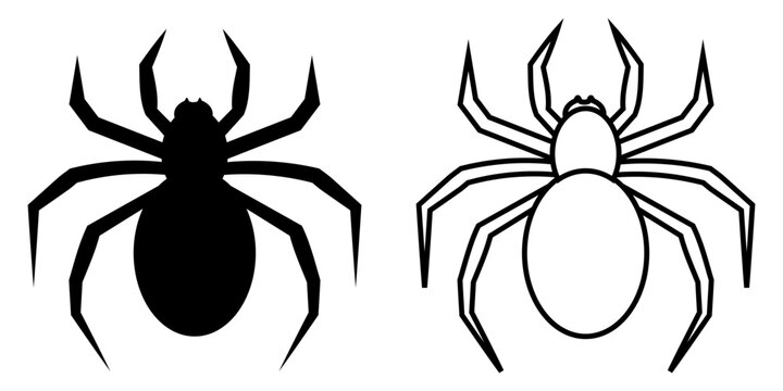 Spider silhouette and outline vector icon set for Halloween design