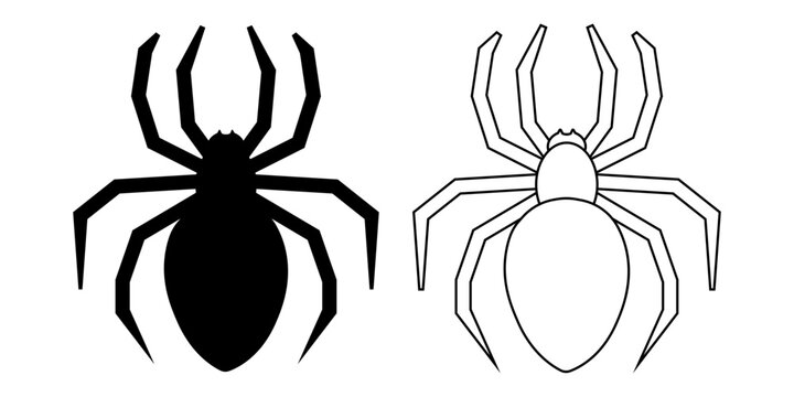 Spider silhouette and outline vector icon set for Halloween design