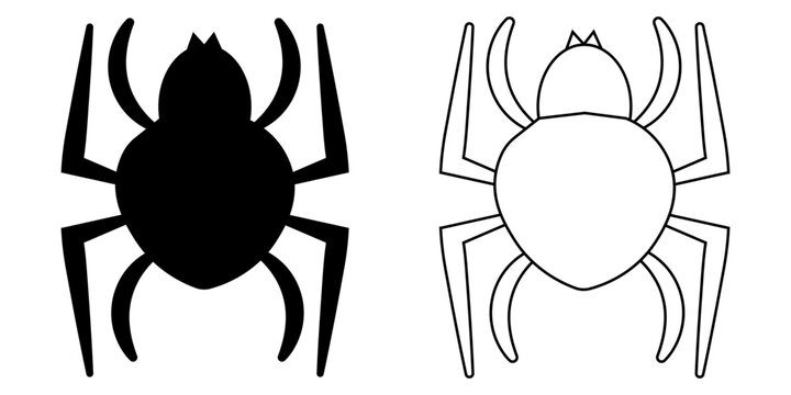 Spider silhouette and outline vector icon set for Halloween design