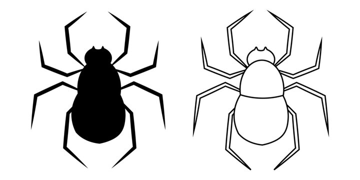 Spider silhouette and outline vector icon set for Halloween design