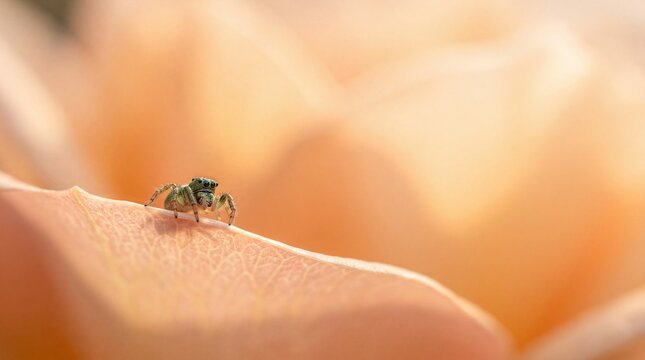 Tiny Jumping Spider on Soft Flower Petal Macro