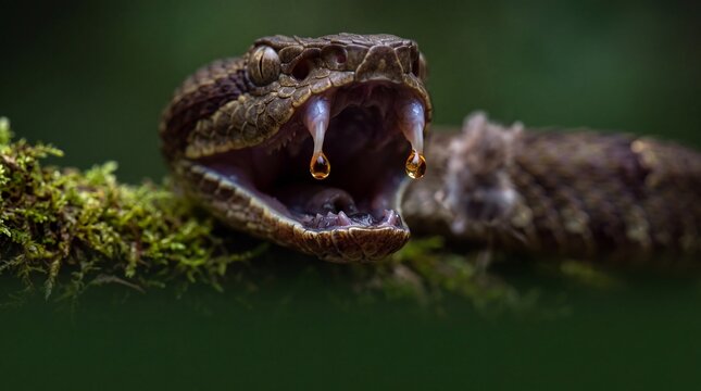 Venomous Snake with Open Mouth and Dripping Fangs