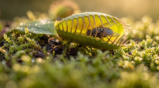 Venus Flytrap Carnivorous Plant Trapping Fly in Nature