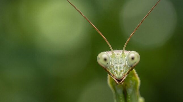 Macro Portrait of Praying Mantis Looking at Camera