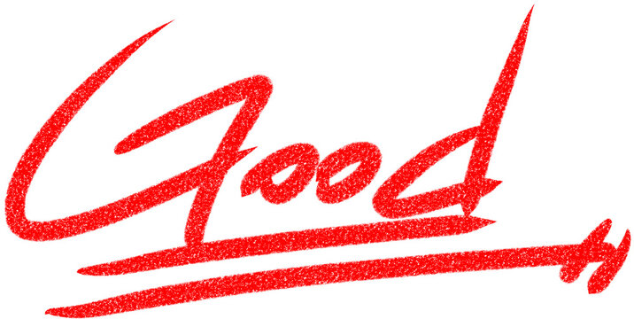 Hand-drawn red GOOD lettering for grading and positive feedback