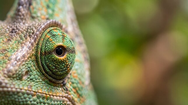 Extreme Close-Up of Chameleon Eye and Textured Skin