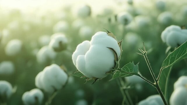 Close-up of a cotton plant with ripe bolls.