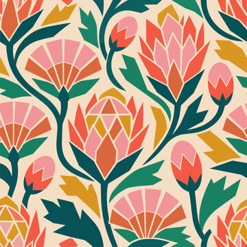 Geometric Protea Floral Repeat Pattern