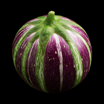 Fresh Thai eggplant with leaves, isolated on black background with clipping path, concept of healthy eating
