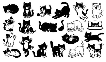 Fototapeta premium Funny Cat Poses and Activities Cartoon Vector Character Collection