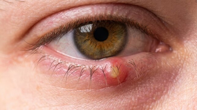 Closeup of a painful stye on the lower eyelid of an eye