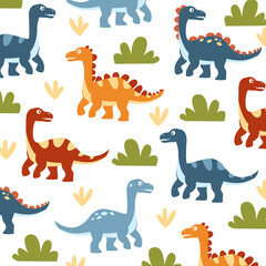 brontosaurus dinosaur cartoon seamless pattern design kids apparel © Rizki