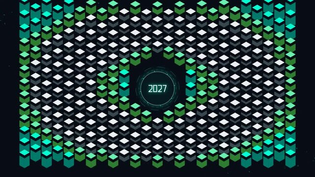 Futuristic Digital Motion Background Featuring Geometric Pulsing Diamond Patterns With 2027 Year Sig