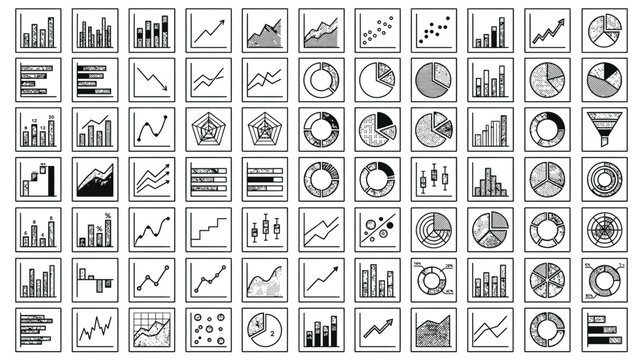 A comprehensive collection of data visualization icons charts graphs and diagrams for effective data representation and analysis