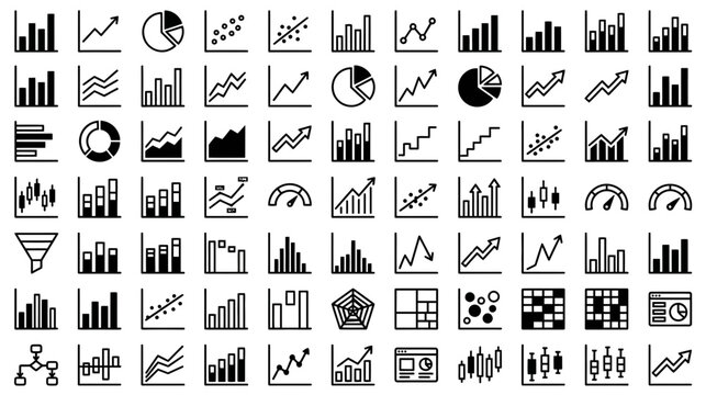 Comprehensive collection of data visualization icons charts graphs and diagrams for effective data representation and analysis