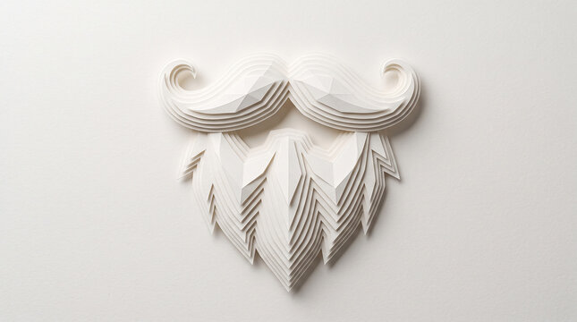 Paper sculpture mustache beard layered strips white minimalist design intricate craftsmanship creative facial hair artistic representation precision paper art   generative ai