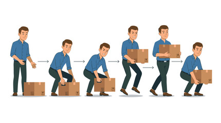 Fototapeta premium Minimalist of Man Lifting and Carrying Large Brown Cardboard Boxes in Sequential Steps with high quality professional line art symbols for modern creative design and digital branding projects