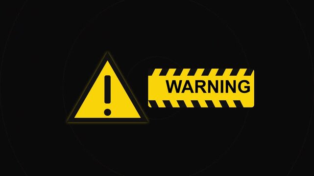 Bright yellow warning sign with exclamation mark on black background.