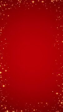 golden glitter shiny stars and golden dust and particles border frame on redanimation, luxury holiday christmas and new year vertical social media motion background