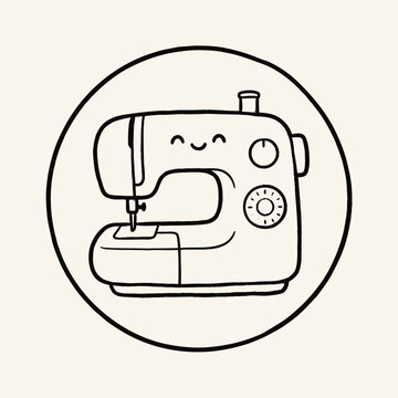 Cute Kawaii Sewing Machine Sticker Drawing Illustration Perfect for Crafting Projects DIY Needlepoint Stitching Design Handmade Art Supplies