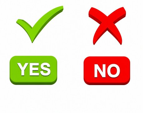 Green check mark and red cross yes no decision buttons with text labels