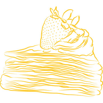 strawberry mille crepe cake dessert outline illustration