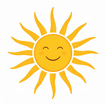 a vibrant yellow sun with a smiley face in the center, placed against a white background