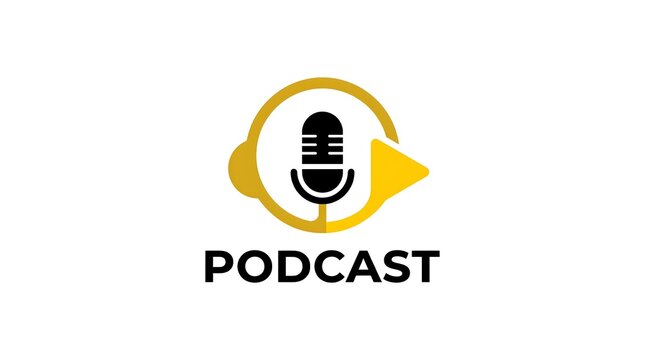 Minimalist Podcast Logo Featuring Microphone and Headphones Icon on White Background
