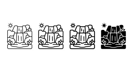 Fototapeta premium Waterfall Icons Set, Nature Landscape Graphics, Cascade Elements, Outdoor Scenery Icons
