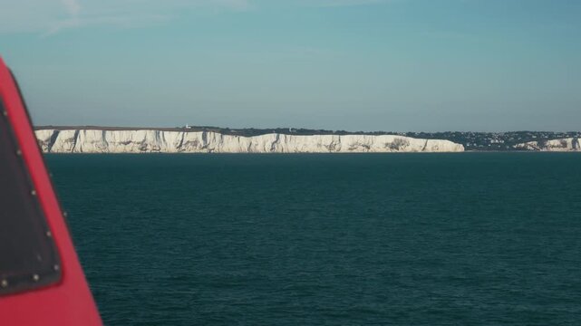 Dover White Cliffs Seen from Ferry with Lifeboat in Foreground