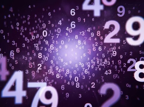Dynamic background with purple numbers in varying sizes, creating a sense of motion and digital chaos.