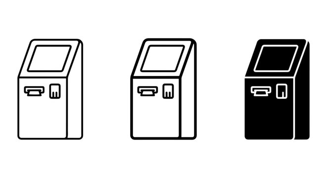 ATM Kiosk Icons, Self-Service Terminal Vector Graphics, Cash Machine Symbols