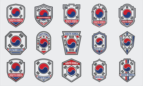 South Korea flag badge set with Taegeuk shield emblem vector collection