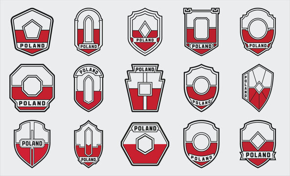 Poland flag badge set with eagle shield emblem vector collection