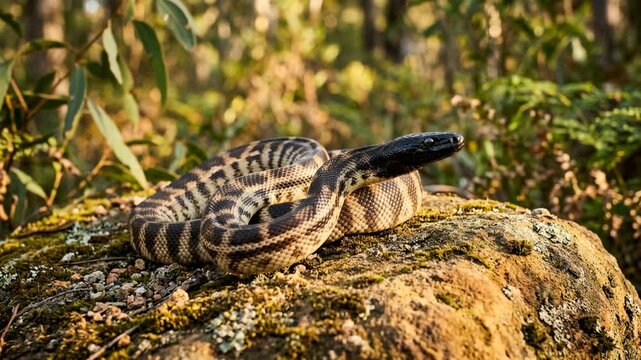 black headed python in northern territory australia close up morning light video