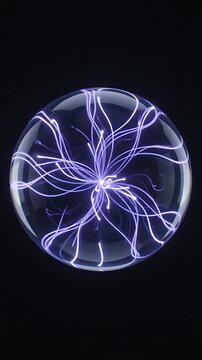 Plasma Ball Animation with Glowing Blue Lightning Filaments Moving Inside a Glass Sphere. and Looping and Energy