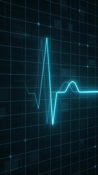 Animated Heartbeat Lines Moving Across a Dark Grid Background. Dynamic Medical Data Visualization for Technology and Science Applications.