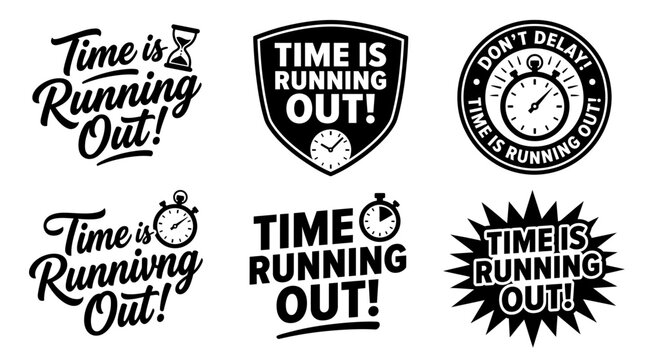 An impactful array of logos and graphics declaring 'Time is Running Out!' to create urgency and attract attention, suitable for sales events and limited time offers.