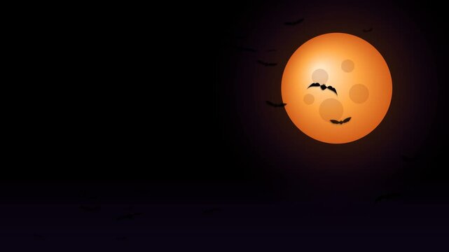 Spooky Halloween Orange Moon With Flying Bats Night Animation