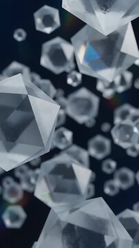 Diamonds Falling Gently in a Dark Blue Space, Creating a Sparkling, Luxurious Animated Background. with Animation